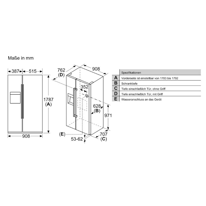 Tủ lạnh Side By Side Bosch KAD93ABEP series 6 10 Kích thước Tủ lạnh Side By Side Bosch KAD93ABEP