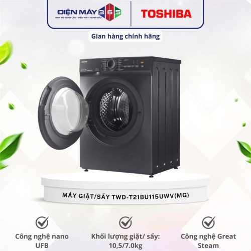 Máy Giặt Sấy Toshiba Inverter Giặt 10.5 Kg - Sấy 7 Kg TWD-T21BU115UWV(MG)