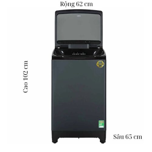Kích thước máy Giặt Aqua Inverter 11 Kg AQW-DR110JT.BK cửa trên
