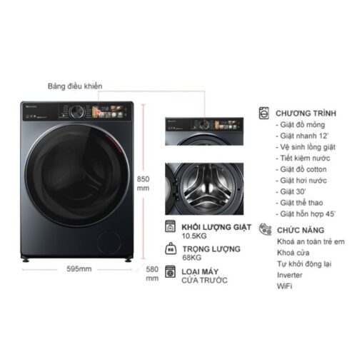 Kích thước máy Giặt Toshiba Inverter 10.5 Kg TW-T25BU115MWV(MG) cửa trước