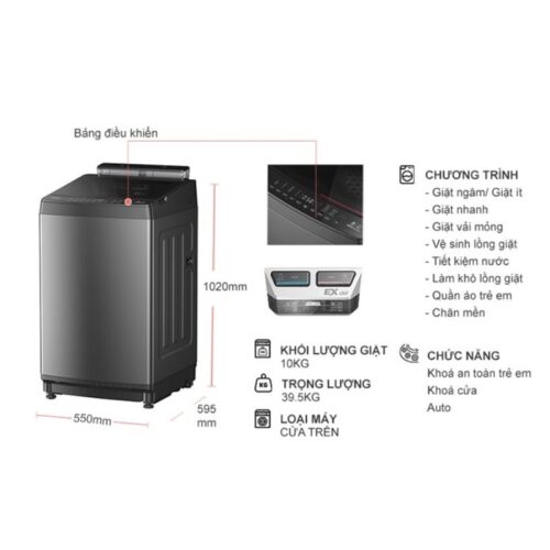 Kích thước máy Giặt Toshiba Inverter 10 Kg AW-DUM1100JV(SG) cửa trên