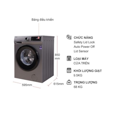 Kích thước máy Giặt Toshiba Inverter 9.5 Kg TW-BK105S3V (SK) cửa trước
