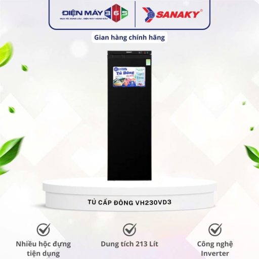 Tủ đông đứng Sanaky VH230VD3 213 lít Inverter 8 VH230VD3
