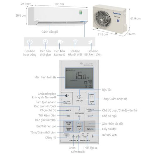 Máy lạnh Panasonic Inverter 2 HP CU/CS-U18BKH-8 9 Kích thước máy lạnh Panasonic Inverter 2 HP CU/CS-U18BKH-8